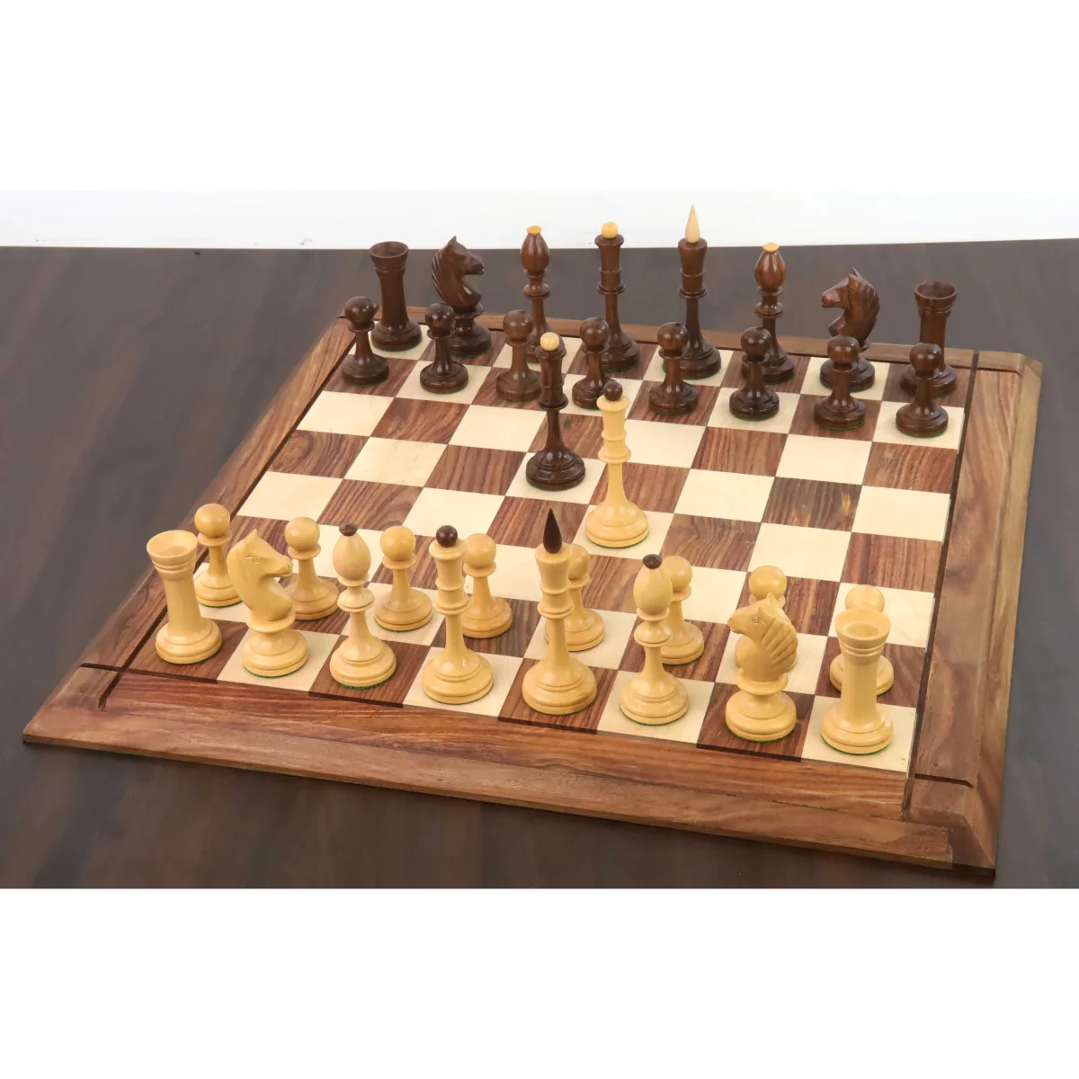 Combo of Averbakh Soviet Russian Chess set - Pieces in Golden Rosewood with 21" Drueke Style Golden Rosewood Chess board – Image 5