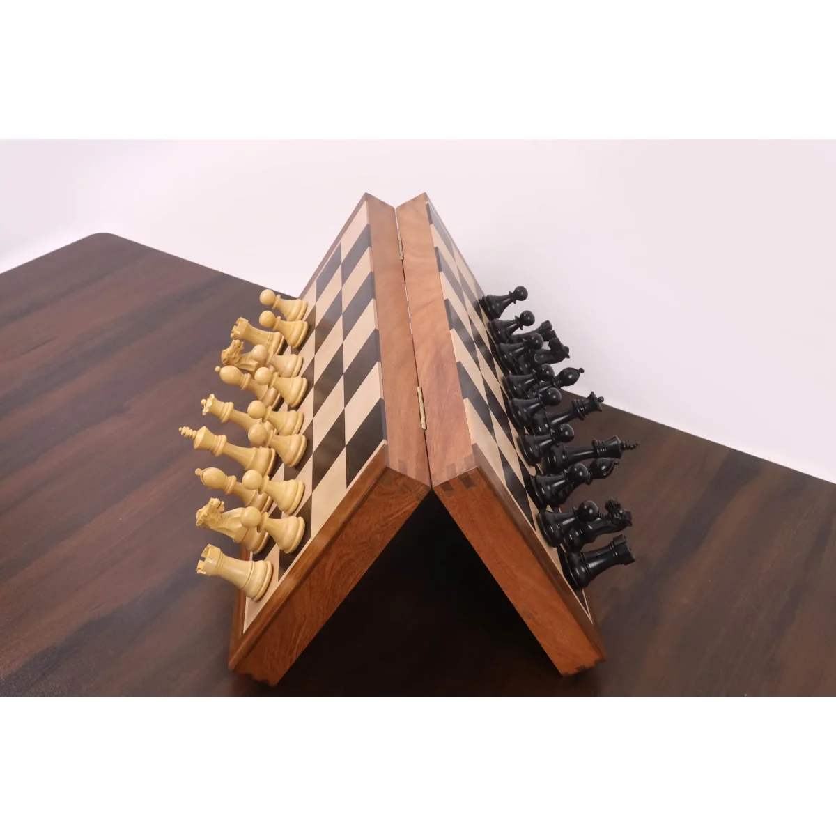 16" Premier Series Magnetic Travel Chess Set- Ebony & Maple Wood Board with Ebonised Boxwood Pieces – Image 8